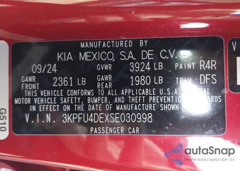 2025 Kia K4 Ex z USA, uszkodzony, nr VIN 3KPFU4DEXSE030998
